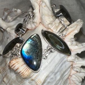 Blue Fire Labradorite handcrafted multi-gem Bracelet cuff
